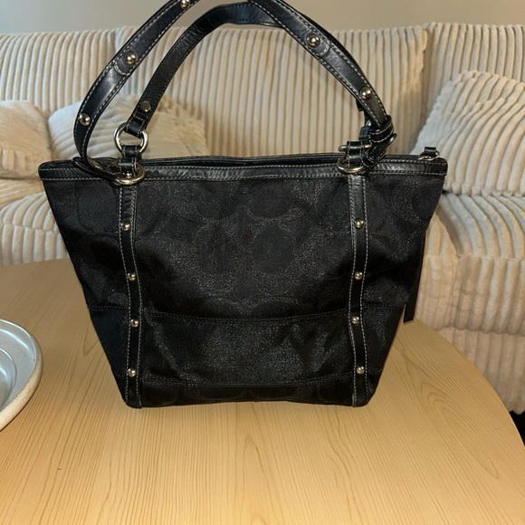 Coach Black Tote Bag with Signature Monogram and Leather Trim - Picture 2 of 13